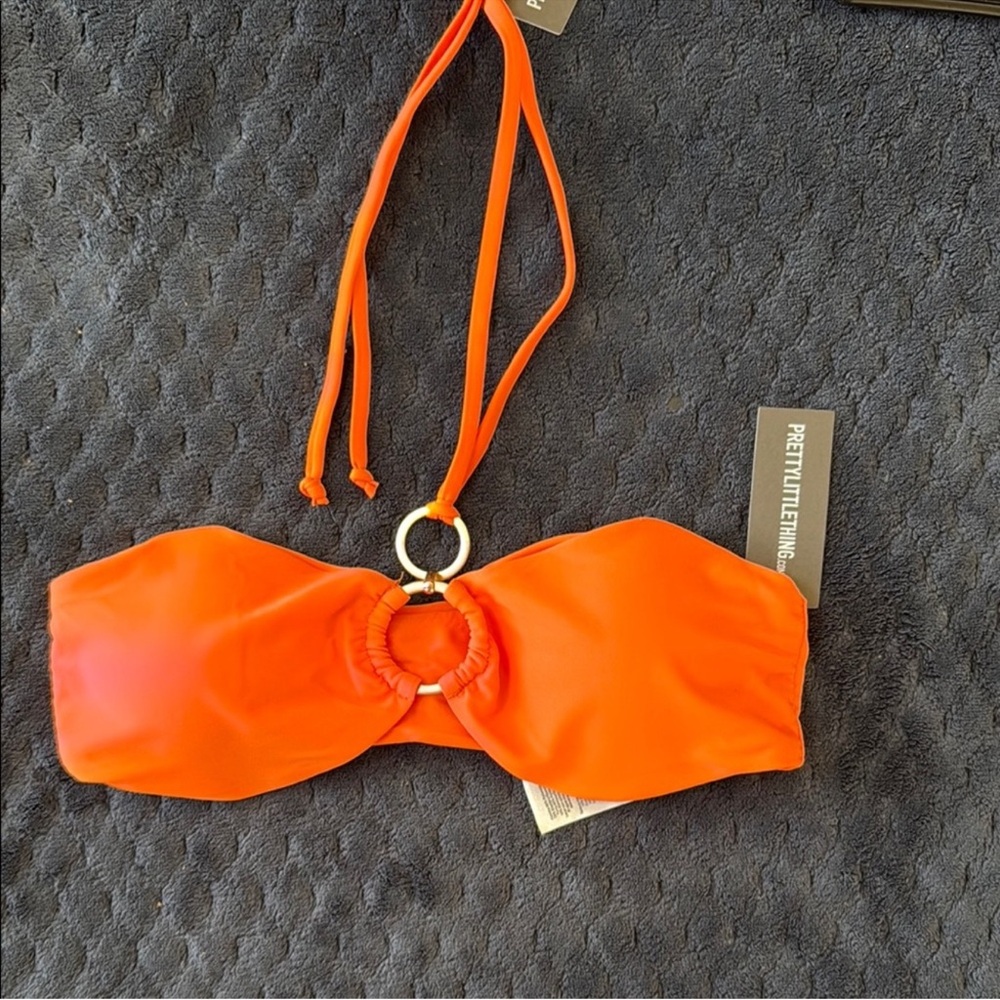 NWT PrettyLittleThing Orange Halter Ring Bikini Top